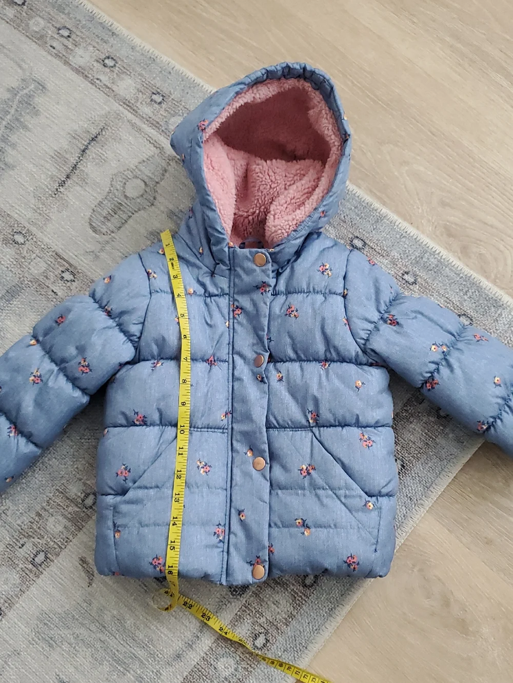 Oshkosh B'gosh Toddler Girls Blue Floral Hooded Winter Jacket Coat Sz2T